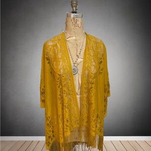 Yellow Floral Lace Kimono Cardigan